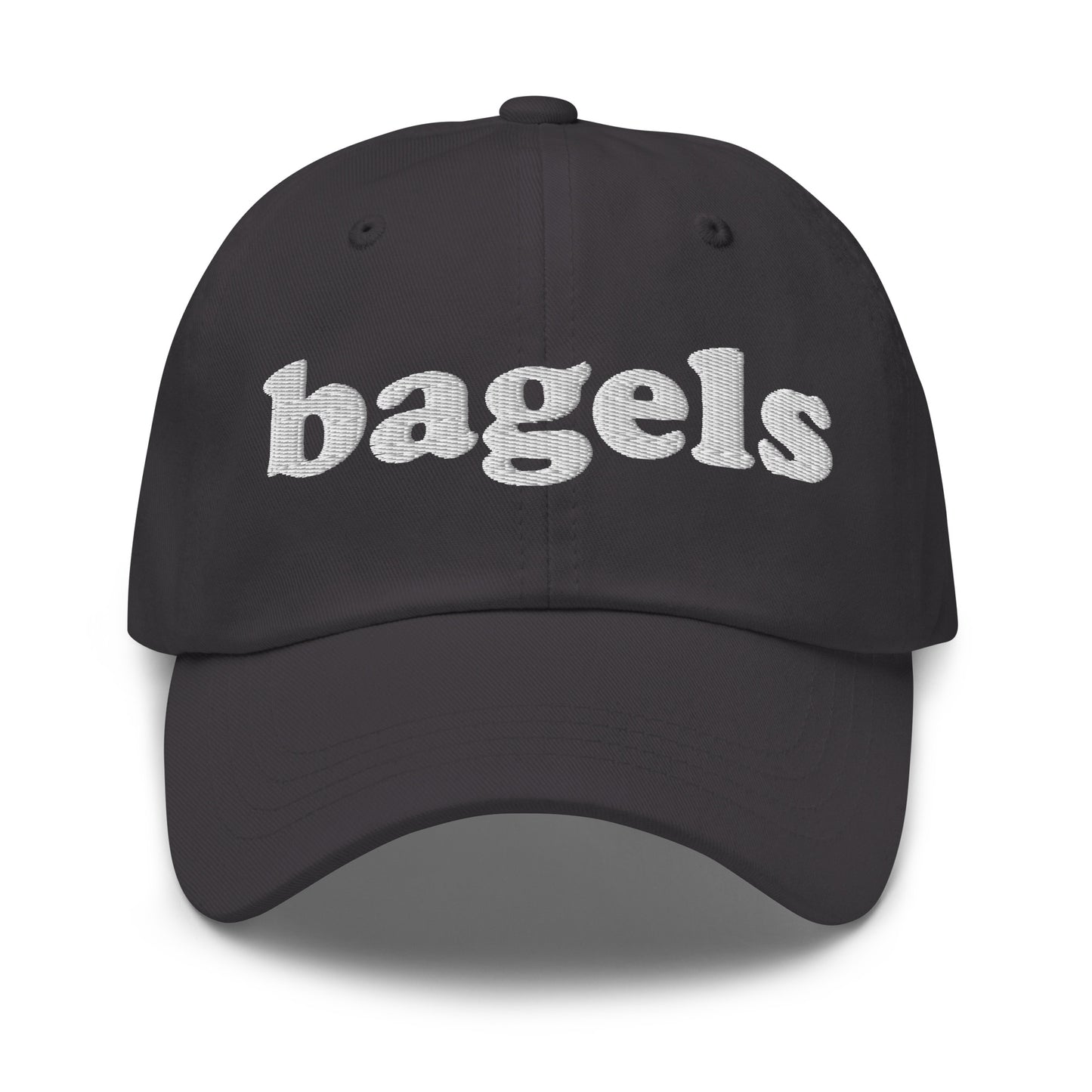 Dark Gray Bagels Hat - Our Bagels Hat is comfortable, adjustable and comes in a variety of colors, expertly embroidered just for you. It's a funny dad hat for bagels lovers and foodies alike. Perfect for everyday streetwear or a gift for a bagel enthusiast.