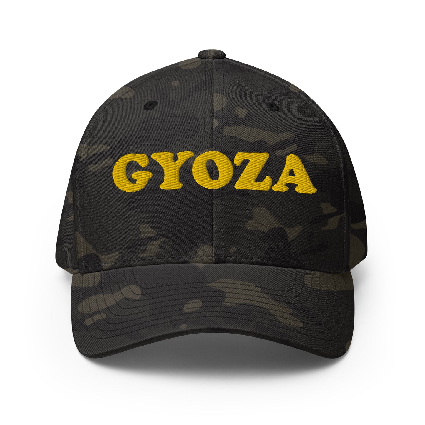 Camo gyoza foodie hat - This gyoza hat is available in two sizes, many colors and has an elastic stretch band. It's comfortable, unique and a perfect funny food hat for gyoza enthusiasts and foodies of all kinds! This gyoza lover hat has a classic baseball cap style with a curved visor and is made just for you. Eat gyoza in style and wear it as everyday streetwear or give it to your favorite gyoza aficionado.