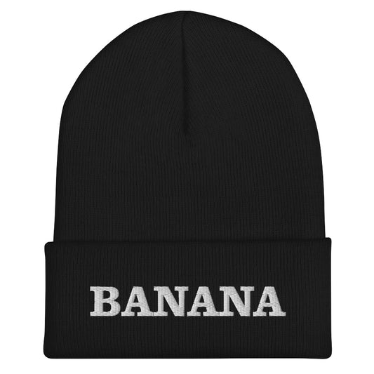 Black Banana Beanie from Nina's Funky Shop by ninanush - Our Banana Beanie is warm, cozy and made just for you! It comes in a variety of colors, each expertly embroidered with "Banana" across the front. A statement hat for banana enthusiasts and foodies of all kinds. Celebrate your favorite foods in our funky foodie apparel.