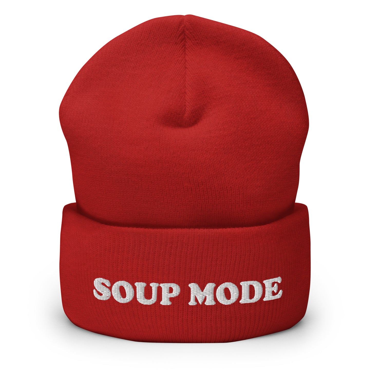 Red Soup Mode Hat - It's always soup season in our Soup Mode Beanie! It's warm, cozy and embroidered just for you. A funny winter hat for soup lovers and foodies of all kinds. Eat your favorite soup in style or give it as a gift for a soup enthusiast! Looking for something personalized? A different embroidery color? Shoot us an email!