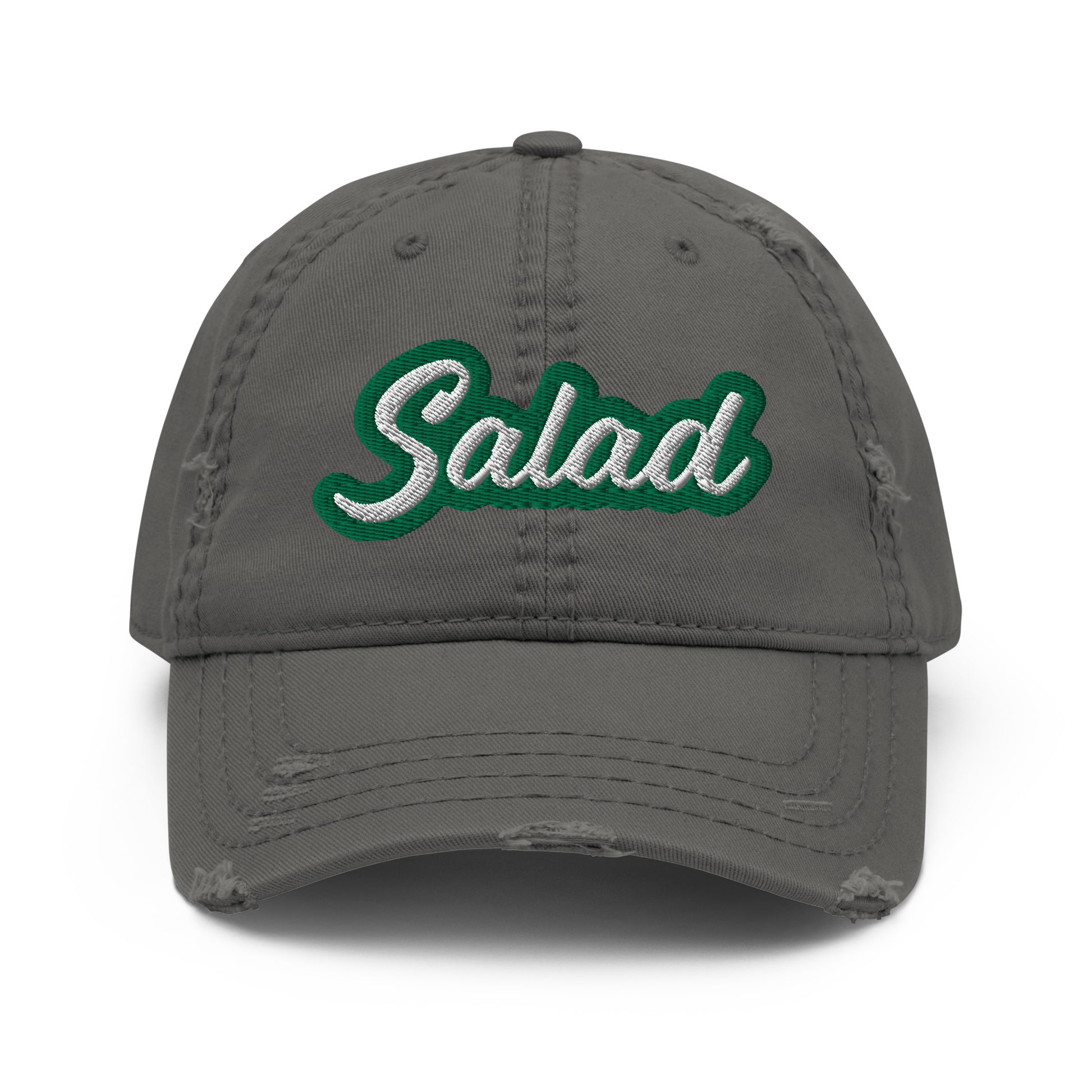 Gray Salad Dad Hat - Love salad? Looking for a sarcastic hat for a foodie? This Salad Hat is just what you need. It's a comfortable cotton hat with an adjustable closure and "Salad", expertly embroidered on the front.