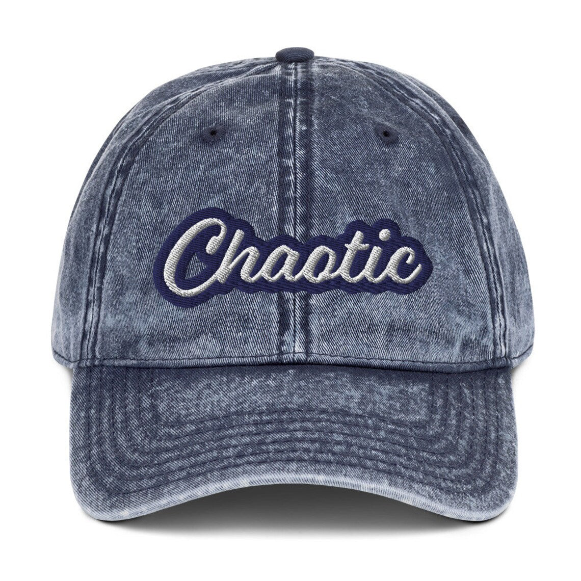 Blue vintage style dad hat - This unique dad hat is the ultimate accessory for those who embrace the chaos! It's a funny dad hat with a washed out denim vintage style look and a unique embroidery. Wear it as an fashionable everyday hat or give it as a gift for wild friends. Add a little personality to your look with our funny clothing and accessories.