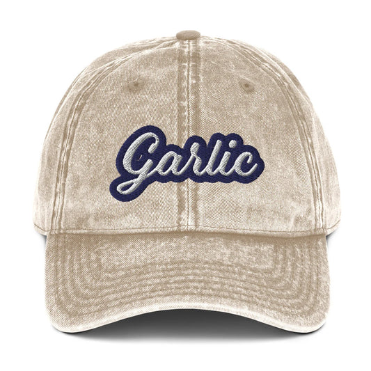 Tan, embroidered garlic hat - Show your love of garlic with this vintage-style garlic dad hat. Perfect for garlic enthusiasts, it's a funny gift for the garlic lover in your life. It's a comfortable and unique foodie hat that's sure to make a statement. If you love garlic, stand out in this funky, embroidered, weird dad hat made just for you.