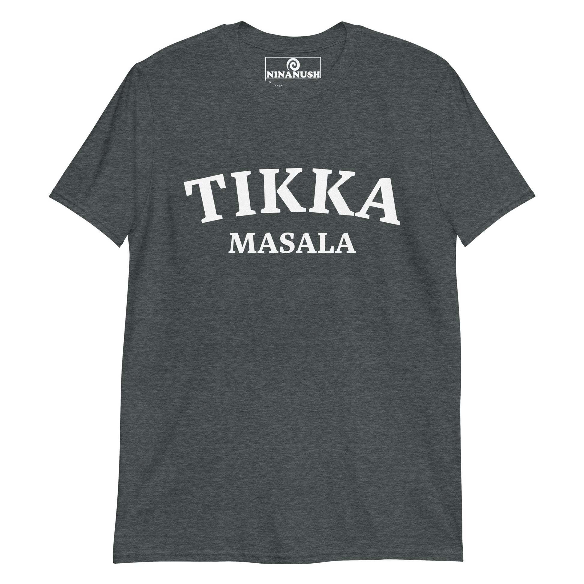 Gray Tikka Masala T-shirt from Nina's Funky Shop by ninanush - Tikka Masala 🔥 Do you love tikka masala? Looking for a unique foodie gift? Look no further! Our Tikka Masala T-shirt is just what you need. It's a college-style, crew neck foodie shirt for Indian food enthusiasts. If you love tikka masala, this funny food shirt was designed just for you.