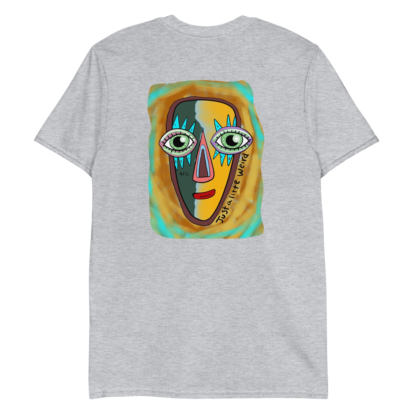 Gray Face T-Shirt - A soft and comfortable t-shirt with a funky face design, expertly printed on the front and back. It's a weird tee that's unique and designed by Nina. Looking for something personalized? Shoot us an email!