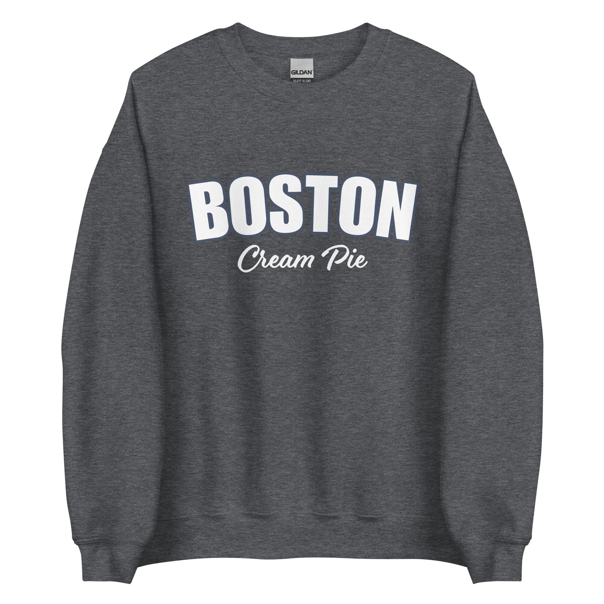 Dark Gray Boston Cream Pie Sweatshirt from Nina's Funky Shop by ninanush - Are you a Boston cream pie enthusiast? Looking for a gift for your favorite New Englander? Introducing our Boston Cream Pie Sweatshirt! It's soft, comfortable and a funny foodie sweatshirt for pie lovers like you. This unisex, varsity sweatshirt comes in a variety of colors with the words "Boston Cream Pie", expertly printed on the front.