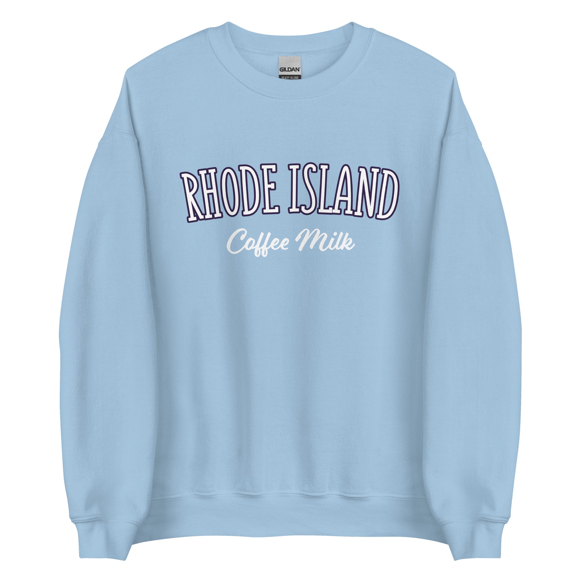 Light Blue Rhode Island Coffee Milk Sweatshirt from Nina's Funky Shop by ninanush - Love coffee milk? Looking for a fun Rhode Island Gift? Introducing our Rhode Island Coffee Milk Sweatshirt! It's a fun sweatshirt for coffee milk lovers with the words "Rhode Island Coffee Milk" on the front. The perfect Rhode Island sweatshirt for cozy nights in or stand out streetwear for New England foodies.