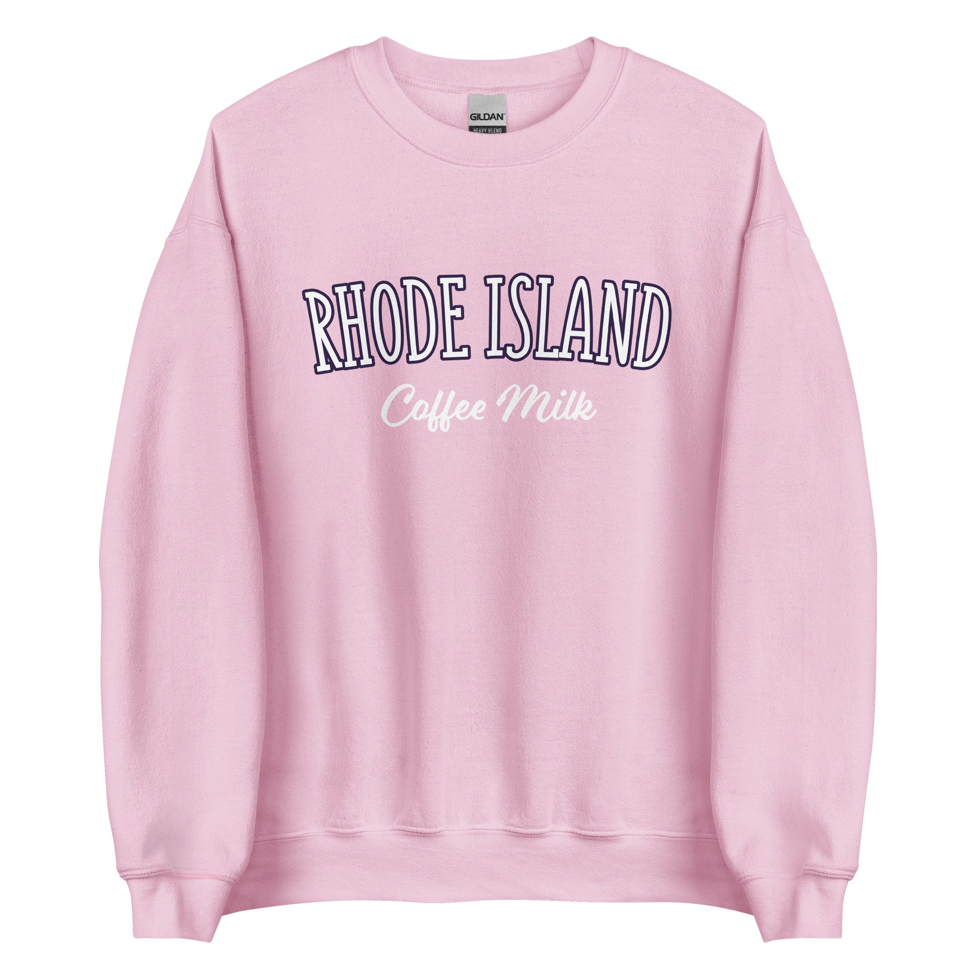 Light Pink Rhode Island Coffee Milk Sweatshirt from Nina's Funky Shop by ninanush - Love coffee milk? Looking for a fun Rhode Island Gift? Introducing our Rhode Island Coffee Milk Sweatshirt! It's a fun sweatshirt for coffee milk lovers with the words "Rhode Island Coffee Milk" on the front. The perfect Rhode Island sweatshirt for cozy nights in or stand out streetwear for New England foodies.