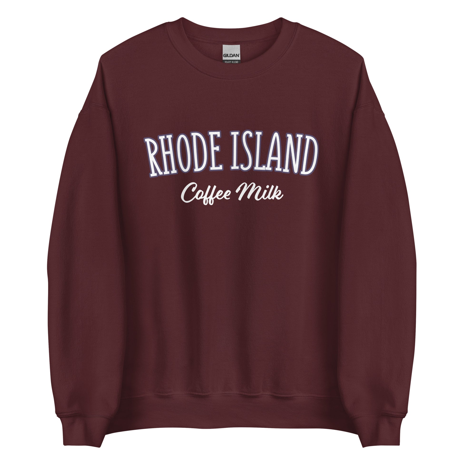 Maroon Rhode Island Coffee Milk Sweatshirt from Nina's Funky Shop by ninanush - Love coffee milk? Looking for a fun Rhode Island Gift? Introducing our Rhode Island Coffee Milk Sweatshirt! It's a fun sweatshirt for coffee milk lovers with the words "Rhode Island Coffee Milk" on the front. The perfect Rhode Island sweatshirt for cozy nights in or stand out streetwear for New England foodies.