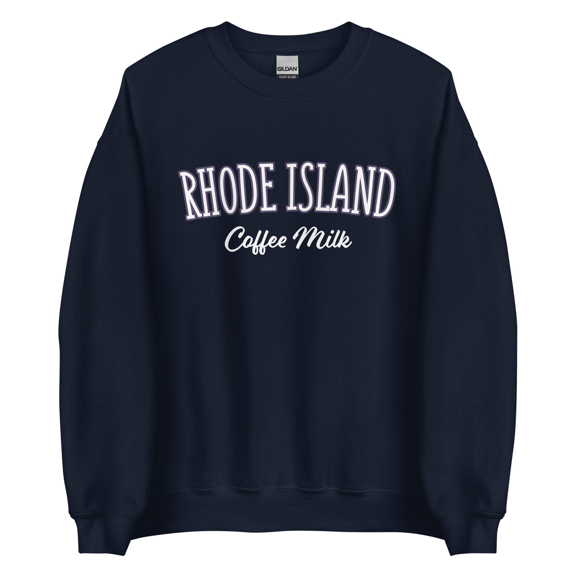 Navy Rhode Island Coffee Milk Sweatshirt from Nina's Funky Shop by ninanush - Love coffee milk? Looking for a fun Rhode Island Gift? Introducing our Rhode Island Coffee Milk Sweatshirt! It's a fun sweatshirt for coffee milk lovers with the words "Rhode Island Coffee Milk" on the front. The perfect Rhode Island sweatshirt for cozy nights in or stand out streetwear for New England foodies.
