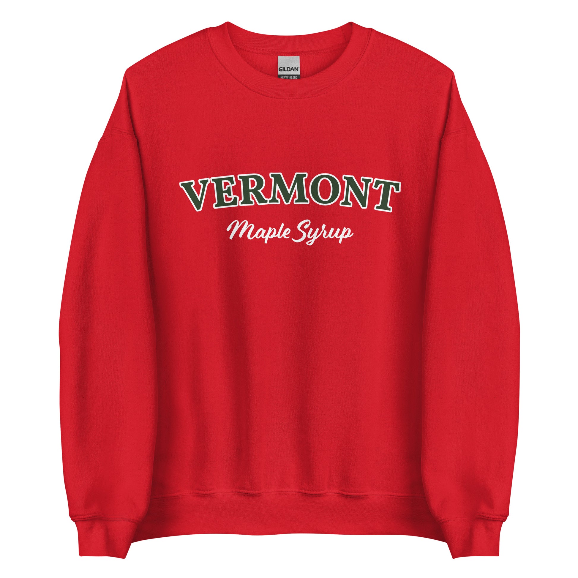 Red Vermont Maple Syrup Sweatshirt from Nina's Funky Shop by ninanush - Love real maple syrup? Need a fun New England Gift? Our Vermont Maple Syrup Sweatshirt is just for you. It's a funny foodie sweatshirt for maple syrup lovers and foodies of all kinds. This unisex, crew neck sweatshirt has "Vermont Maple Syrup" on the front. The perfect Vermont Sweatshirt for maple syrup enthusiasts.
