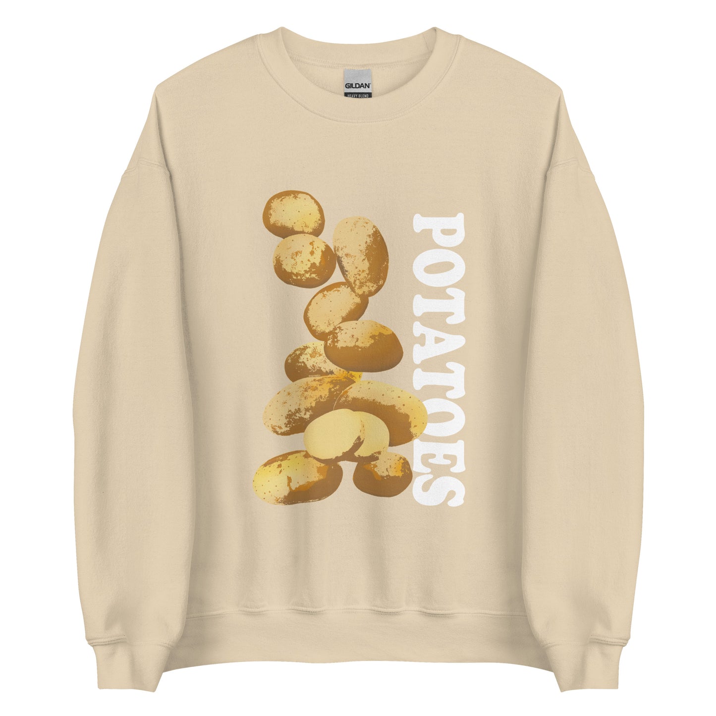 Beige sweatshirt with potatoes design - Love Potatoes? Looking for a unique gift for a fellow potato enthusiast? This unisex sweatshirt is warm, super soft and cozy, and made just for you. It comes in a variety of colors with a hand drawn potatoes design by Nina, expertly printed on the front.
