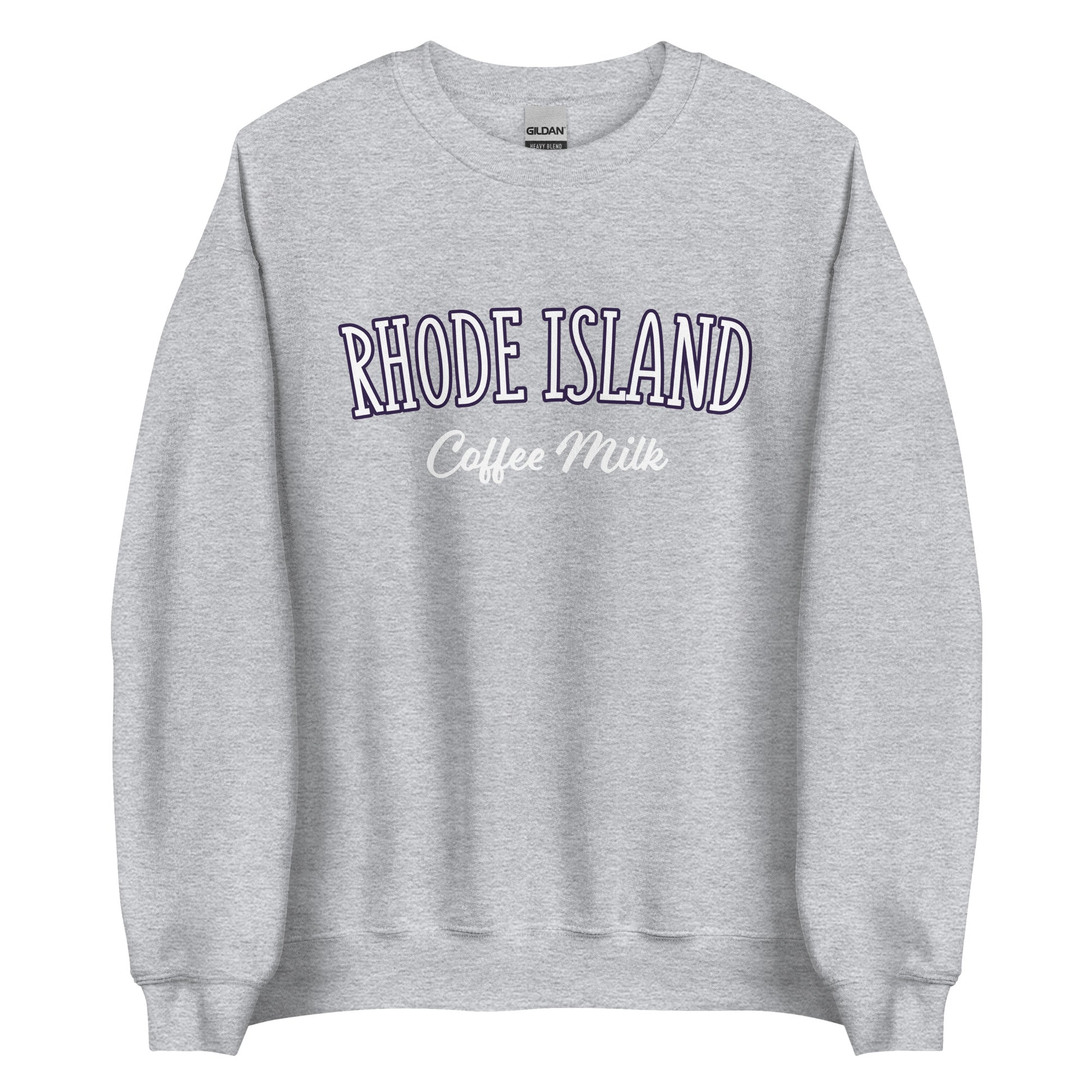 Light Gray Rhode Island Coffee Milk Sweatshirt from Nina's Funky Shop by ninanush - Love coffee milk? Looking for a fun Rhode Island Gift? Introducing our Rhode Island Coffee Milk Sweatshirt! It's a fun sweatshirt for coffee milk lovers with the words "Rhode Island Coffee Milk" on the front. The perfect Rhode Island sweatshirt for cozy nights in or stand out streetwear for New England foodies.