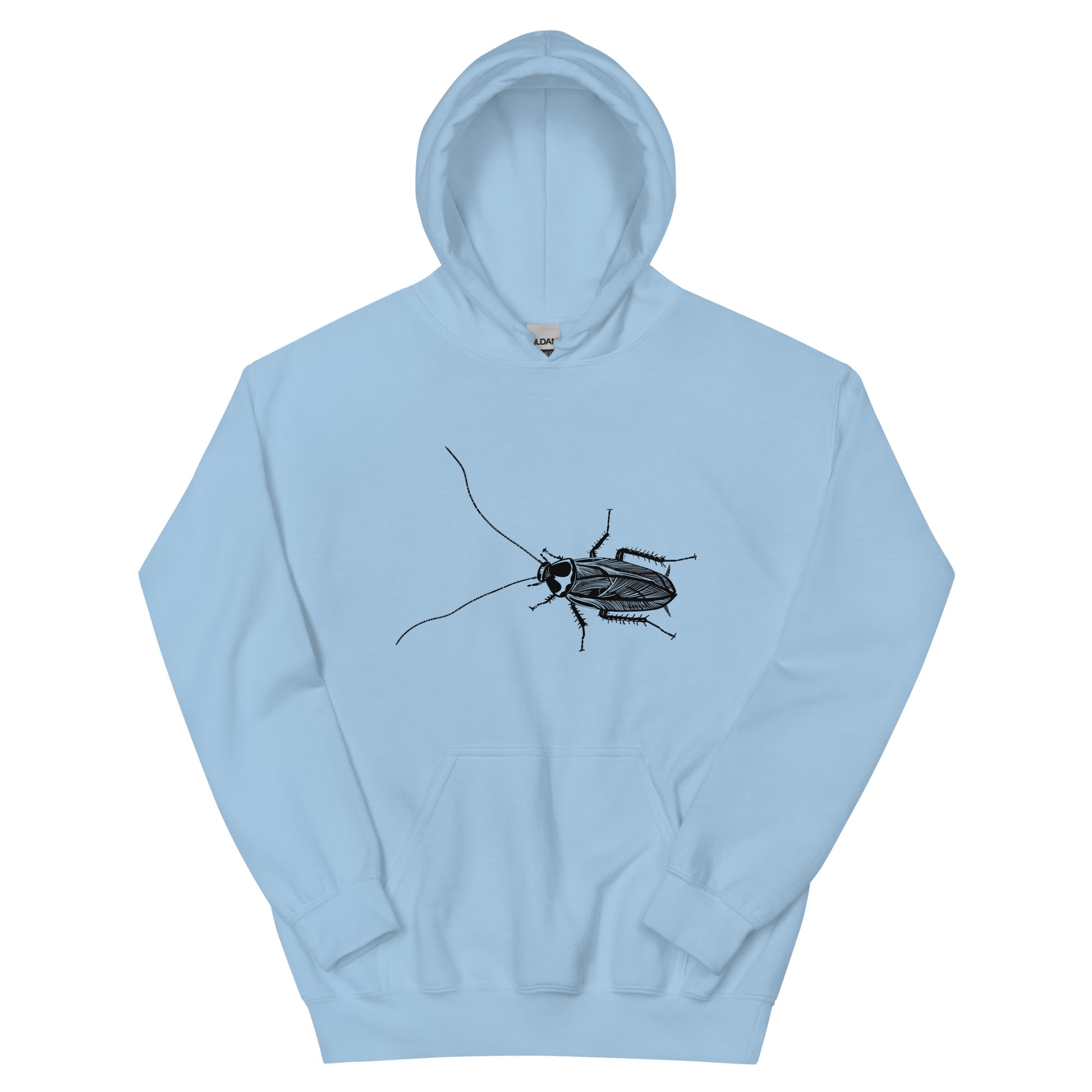 Light Blue Cockroach Hoodie from Nina's Funky Shop by ninanush - Looking for a funky and unique hoodie? A weird, stand out gift? Our Cockroach Hoodie might just be the one! It's soft, comfortable and comes in a variety of colors with a hand drawn design by Nina, expertly printed on the front. Add a little personality to your everyday style in this unique cockroach hoodie.