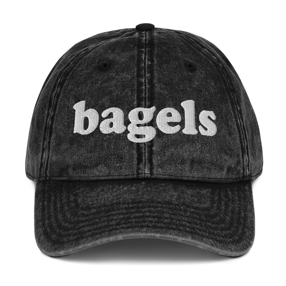 Black Bagels hat - Make a statement in our Bagels Hat! It's comfortable, adjustable and made with a vintage style cotton that's expertly embroidered just for you. This funny dad hat is perfect for bagel enthusiasts and foodies of all kinds. Looking for something personalized? Shoot us a message!