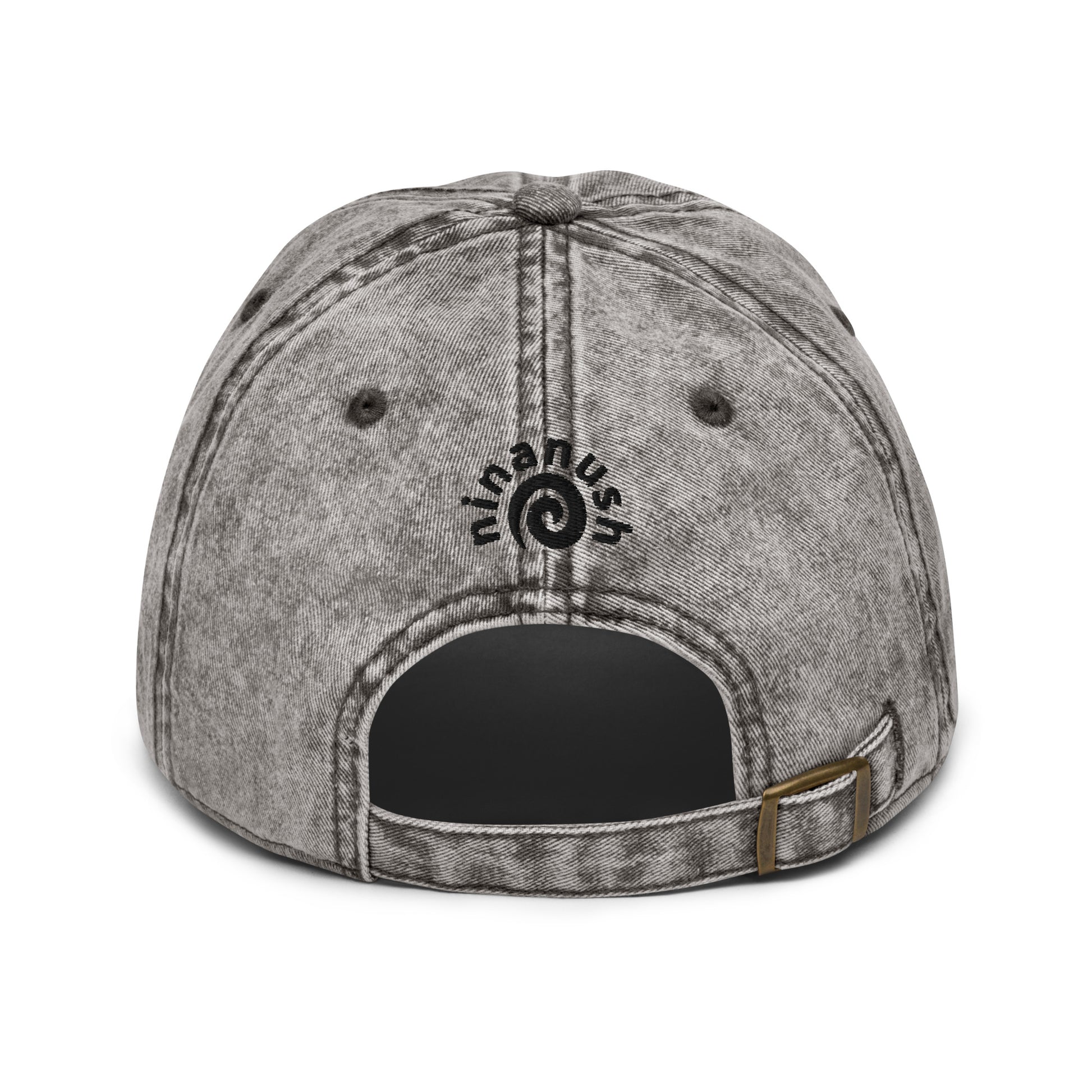 Back of gray olives dad hat - Eat olives in this olive lover dad hat! It's a funny food hat, designed for olive aficionados and made just for you. This hat has a washed out vintage style with an embroidered foodie design. The perfect statement hat for people who love olives or a gift for olive enthusiasts. Stand out in this unique olive lover hat.