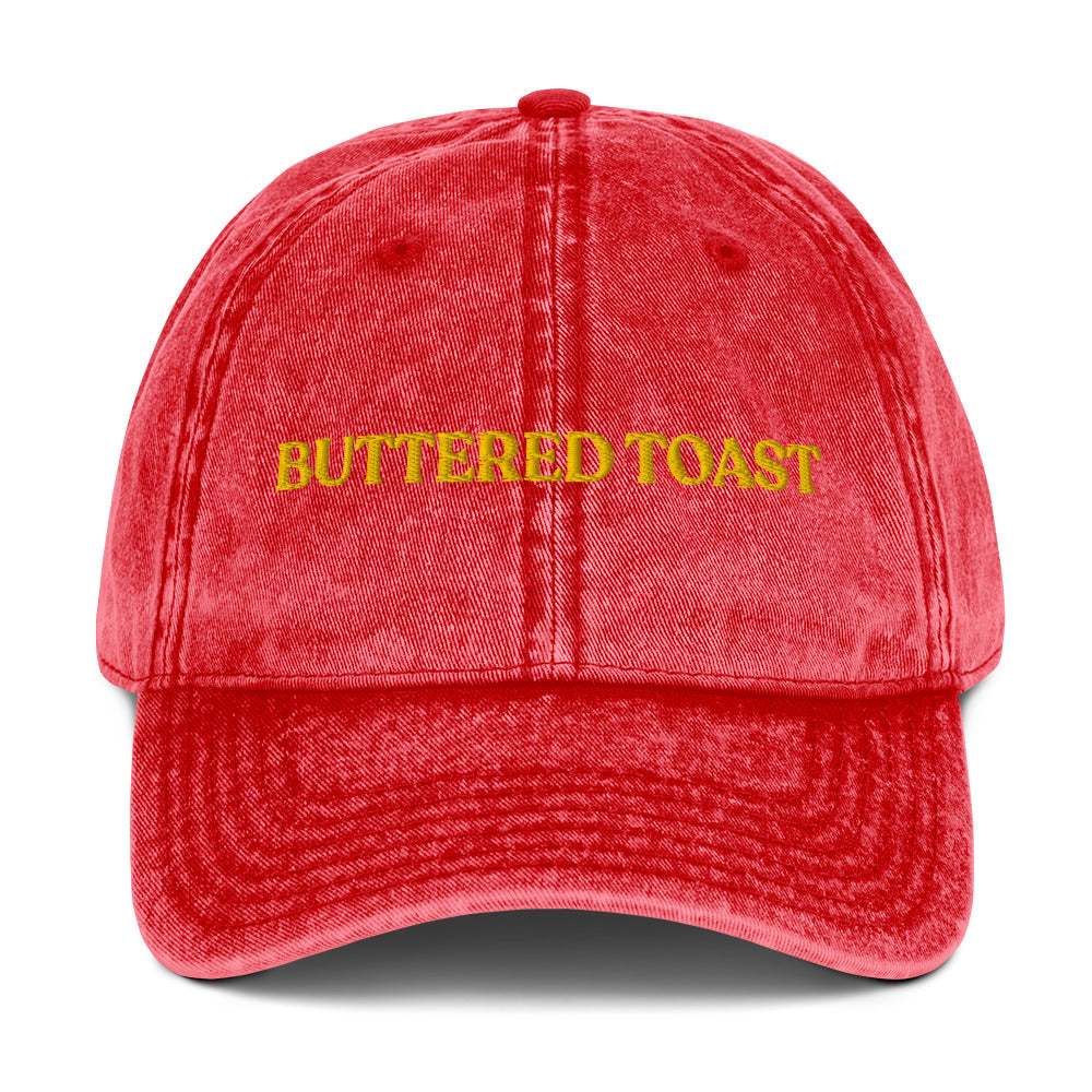 Red Buttered Toast Hat - Love buttered toast? Looking for a gift for a foodie? Our Buttered Toast Dad Hat is comfortable, adjustable and made just for you. It's a funny dad hat, expertly embroidered. Perfect for everyday streetwear or a gift for a buttered toast enthusiast!