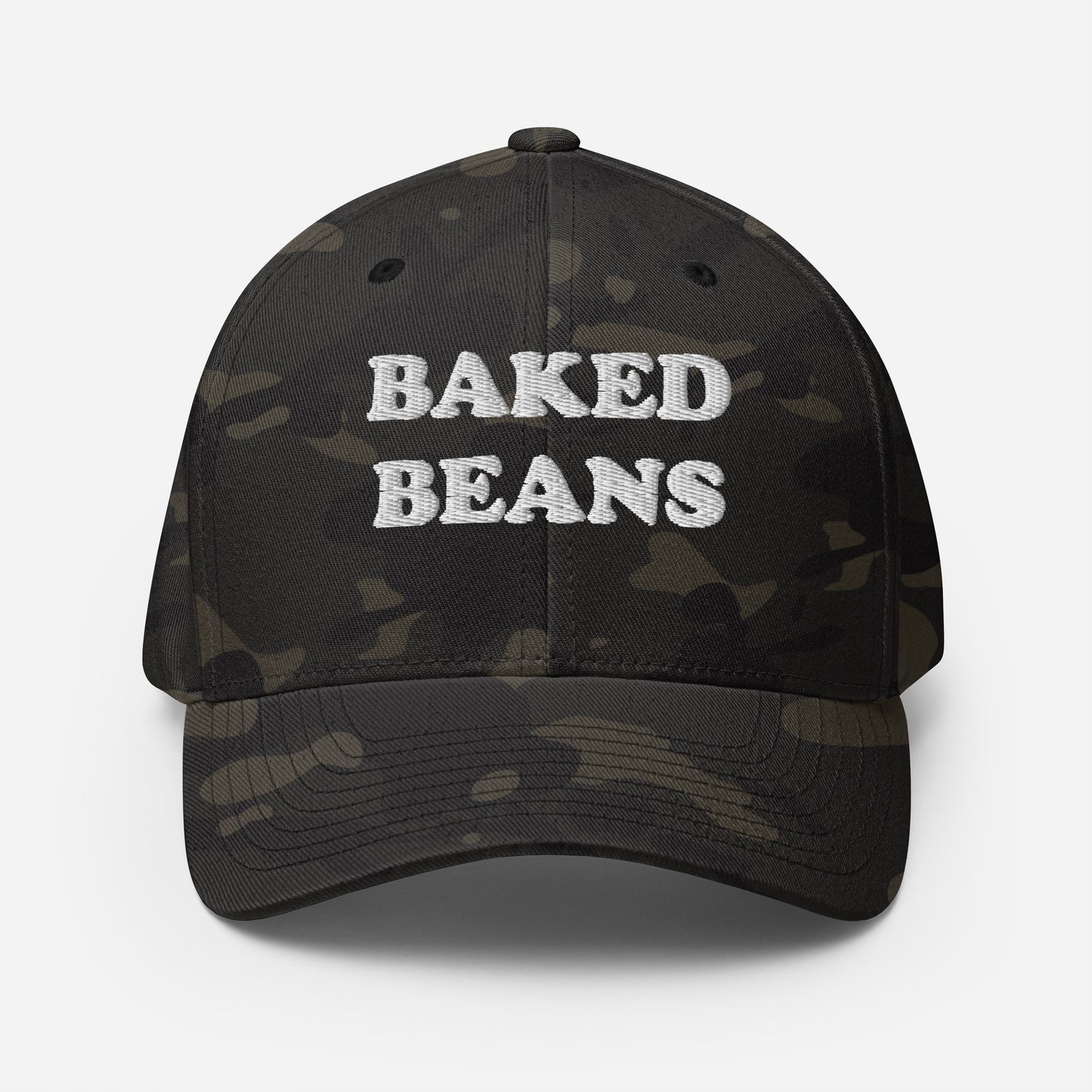 Funny baked beans camo hat - This funny baked beans hat is a unisex embroidered hat that's unique and a perfect weird hat for baked bean lovers! The baked beans hat has a classic baseball cap style and is made just for you. Wear it as everyday funny foodie street wear or give it as a gift for foodies or your favorite baked bean enthusiast.