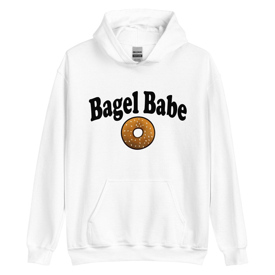 White bagel babe hoodie for bagel lovers - A cute sweatshirt for foodies. The Bagel Babe Hoodie is perfect for foodies and bagel enthusiasts, with its unique design and soft and cozy material. Its funny foodie design is the ideal gift for bagel lovers. The original design is unique, comes in different colors and made just for you. Eat your bagels in style in a unique bagel hooded sweatshirt.