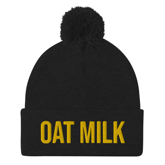Black oat milk beanie hat for vegans - This oat milk beanie is a unique foodie beanie that's made just for you. Wear it on everyday diary free adventures or cozy at home with an oak milk cocoa. Stay weird and show off your dairy free pride or give this plant based milk beanie as a funny gift for a dairy free friend or a funny hat for the vegan in your life.