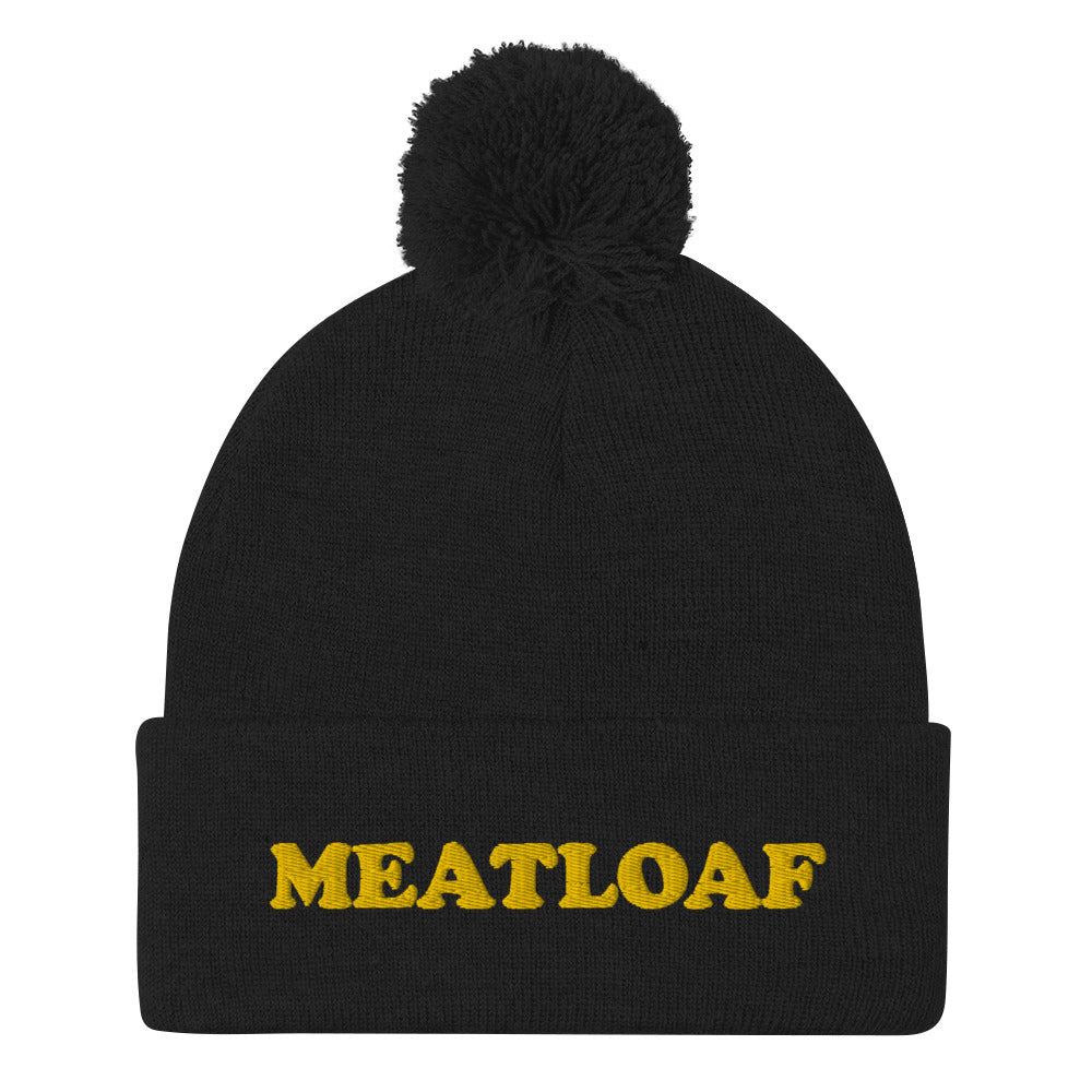 Black funny foodie beanie for meatloaf lovers - Eat meatloaf in style with this funny foodie beanie. It's a unisex embroidered beanie that's perfect for meatloaf enthusiasts of all kinds. If you love meatloaf, this weird foodie hat is a must have. It's warm, cozy, and made just for you. Stay weird in a meatloaf hat or give it as a unique and funny gift for foodies.