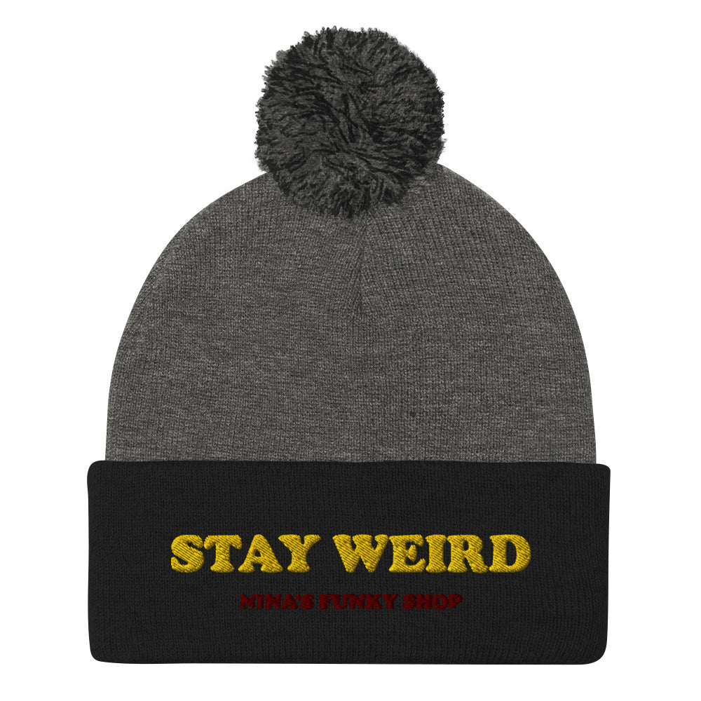 This "STAY WEIRD" beanie by Nina's Funky Shop is a classic beanie with a pom pom on top and a unique embroidery. Our weird hats and funky beanies are only available at Nina's Funky Shop by ninanush. Stay weird, stay funky, stay wild and celebrate your individuality in our original designs.