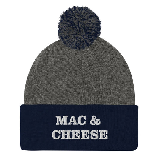 How much do you love mac and cheese? This "Mac and Cheese" beanie is a perfect warm and cozy hat for cold weather. It's a classic stylish beanie with a pom pom on top and a unique foodie embroidery. Ideal gift for people who love food and, of course mac and cheese. Shop funky and unique foodie beanies and clothing.