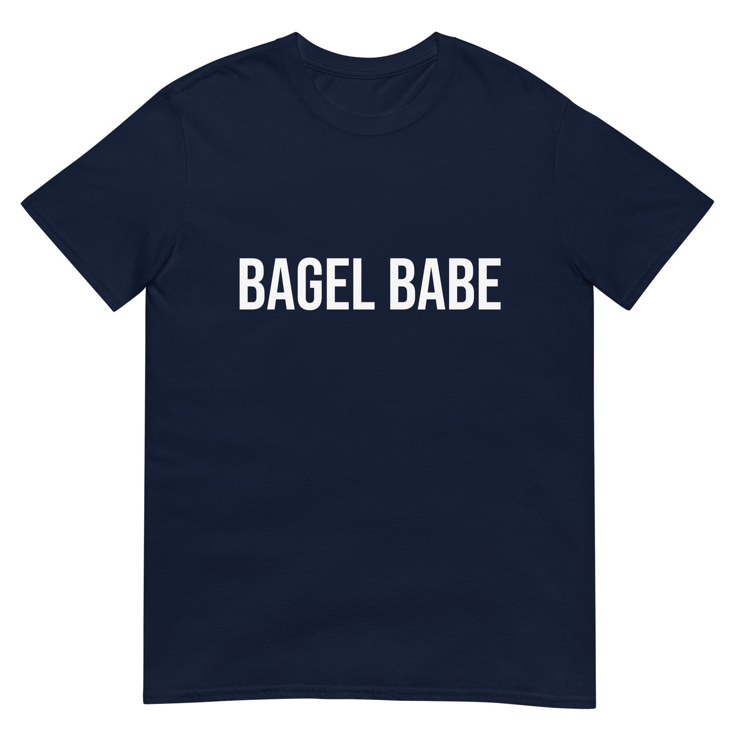 Navy blue bagel babe t-shirt for bagel addicts - Calling all bagel babes! Eat your favorite bagel in style in this unisex funny bagel lover t-shirt. It's soft, comfortable and made just for you. If you love bagels, this bagel babe t-shirt is perfect for every day funky foodie street wear. Or give it as a funny gift for bagel enthusiasts and foodies of all kinds.