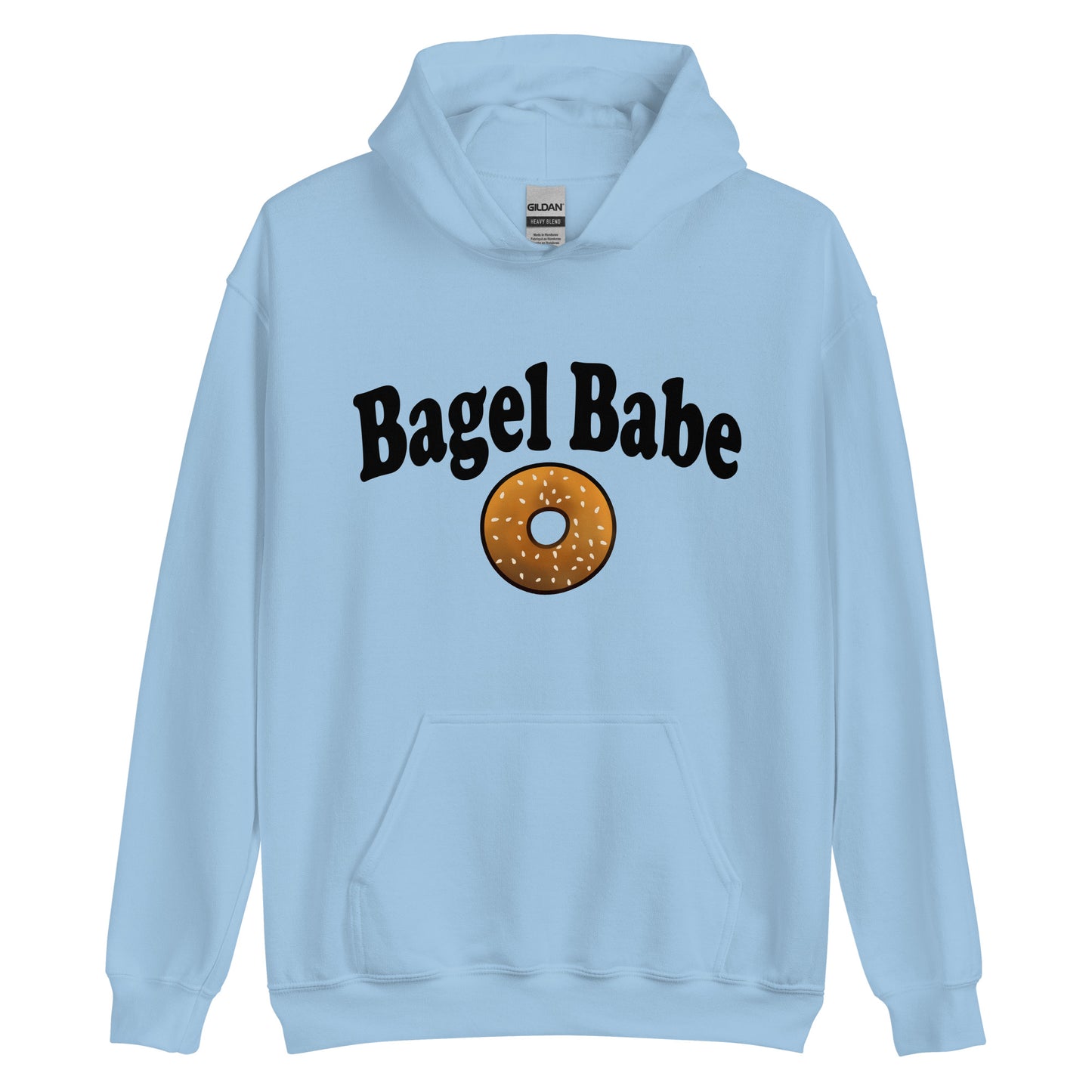 Blue bagel babe hoodie for bagel lovers and foodies - The Bagel Babe Hoodie is perfect for foodies and bagel enthusiasts, with its unique design and soft and cozy material. Its funny foodie design is the ideal gift for bagel lovers. The original design is unique, comes in different colors and made just for you. Eat your bagels in style in a unique bagel hooded sweatshirt.
