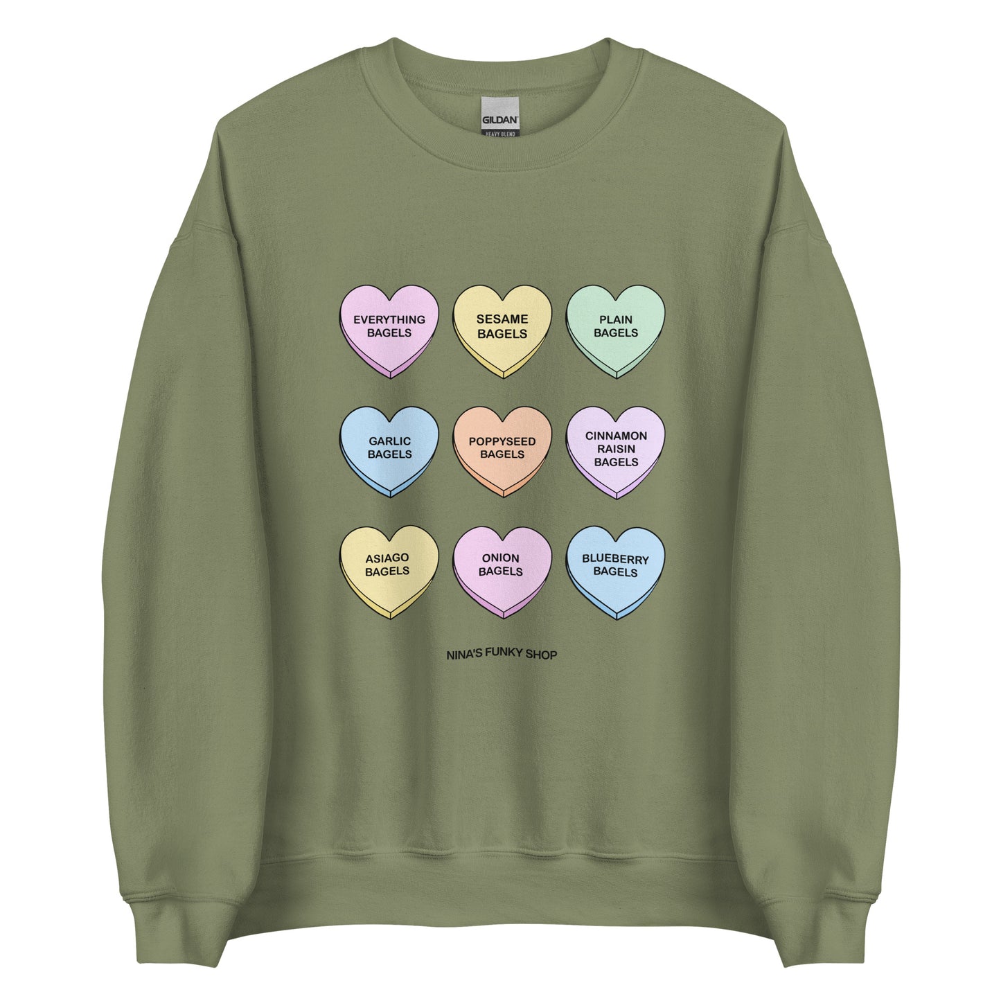 Army Green Bagels Valentine Hearts Sweatshirt