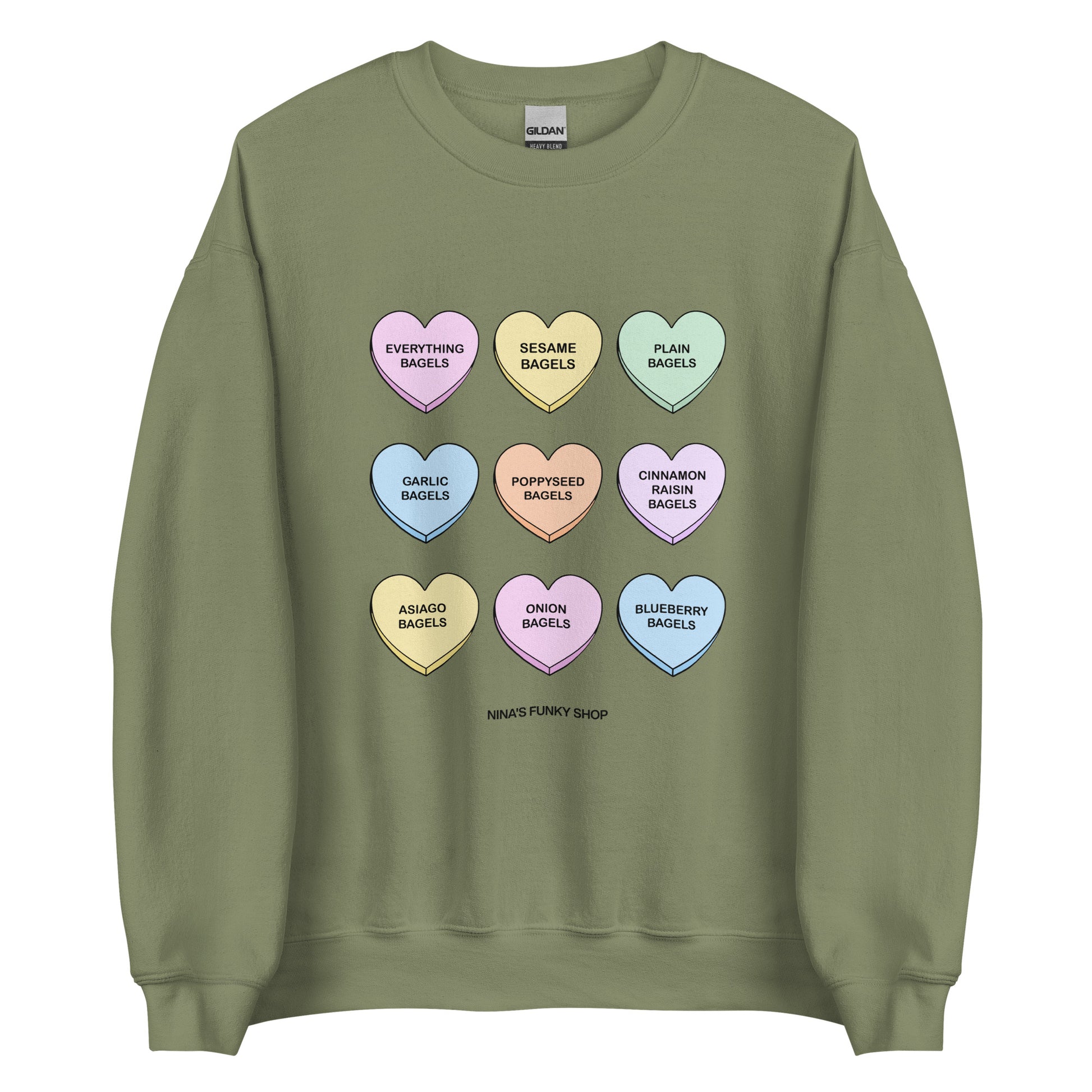 Army Green Bagels Valentine Hearts Sweatshirt