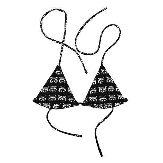 Black And White Raccoon Faces Recycled Bikini Top