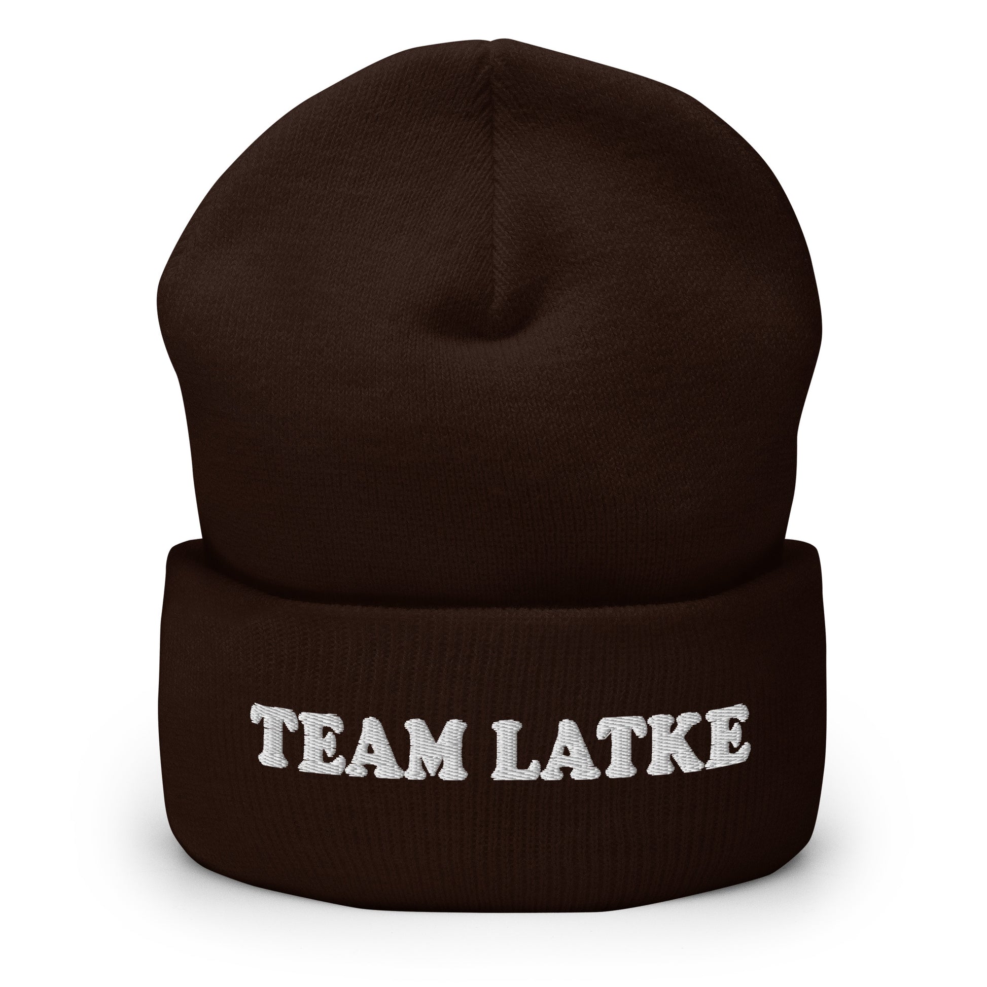 Brown Team Latke Cuffed Beanie