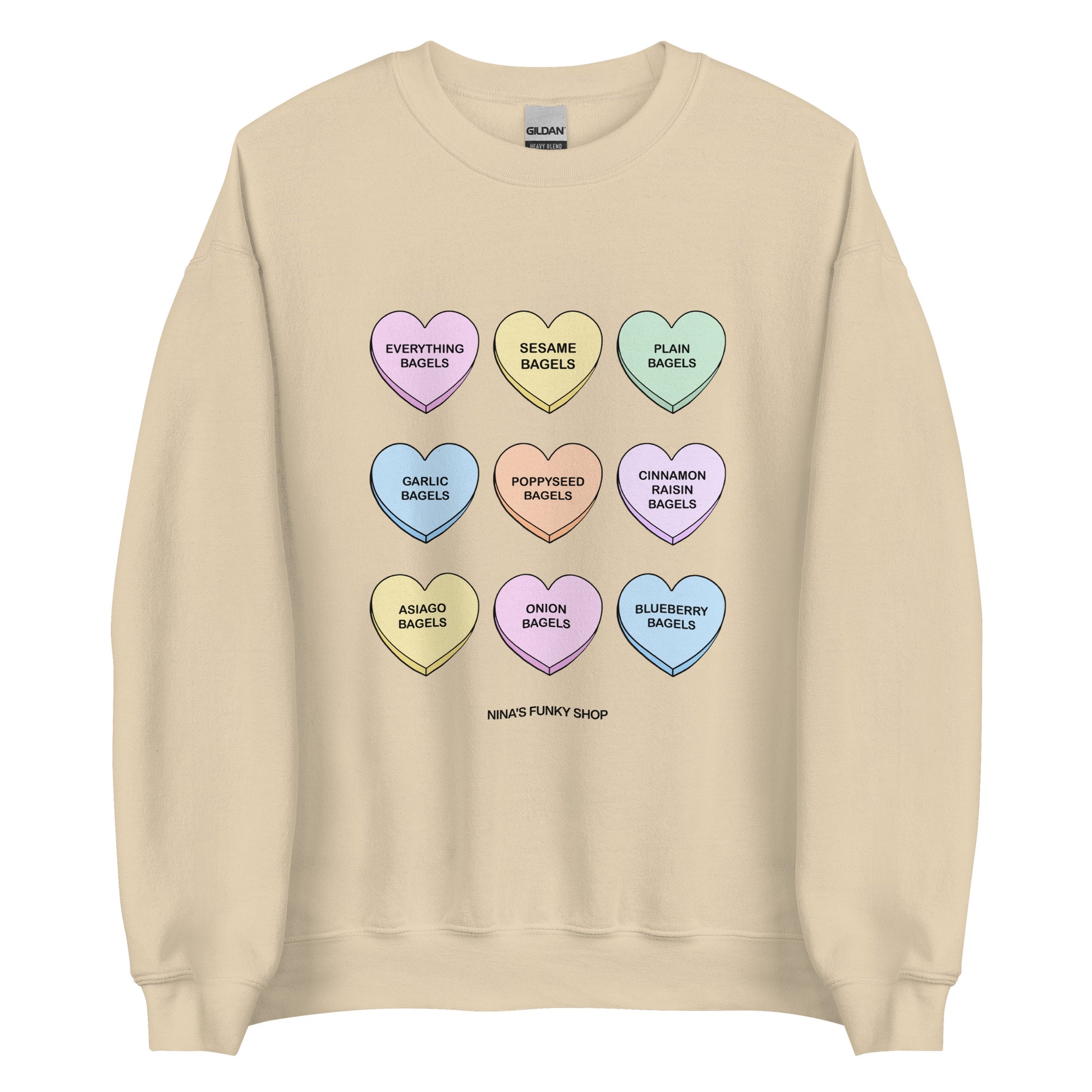 Khaki Bagels Valentine Hearts Sweatshirt