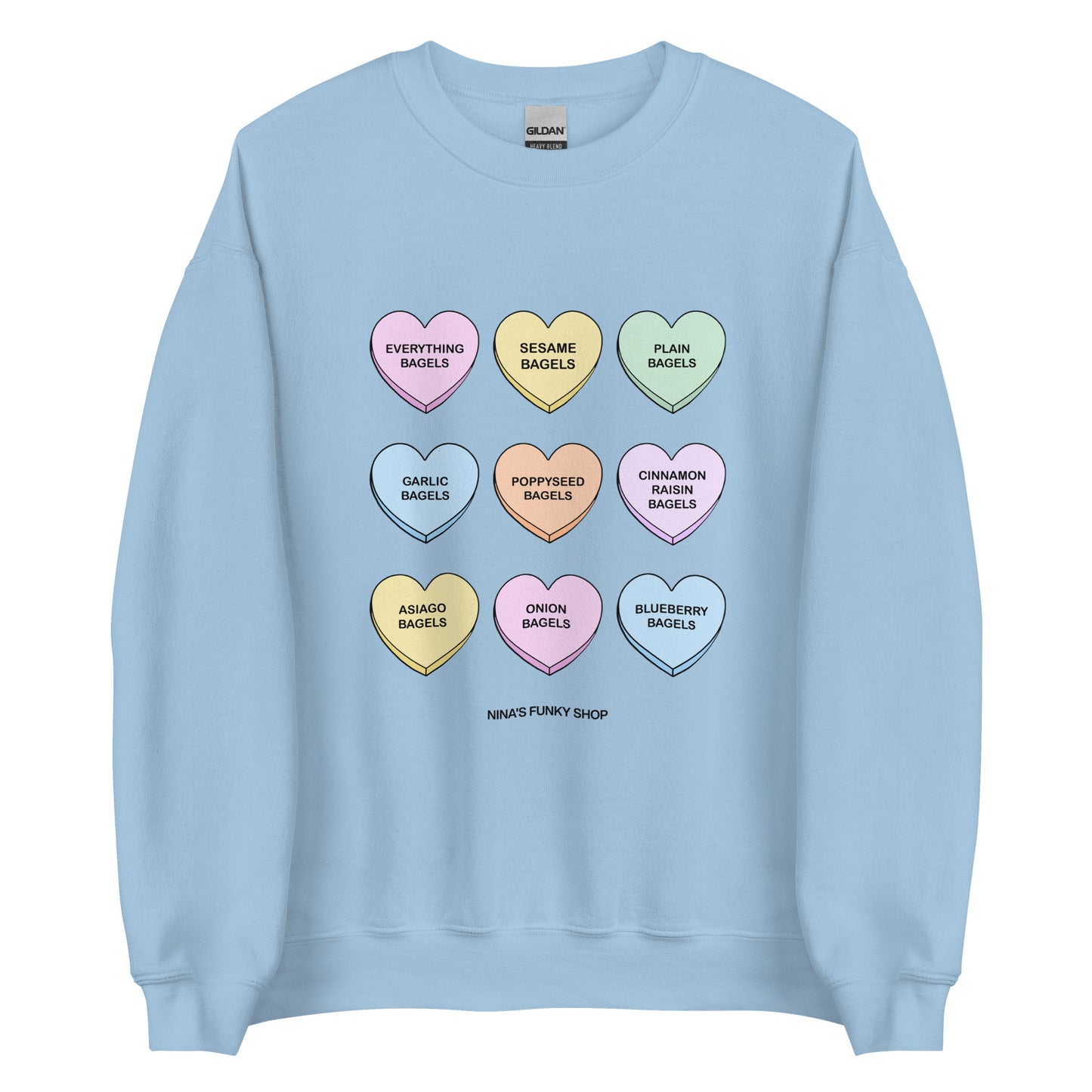 Light Blue Bagels Valentine Hearts Sweatshirt