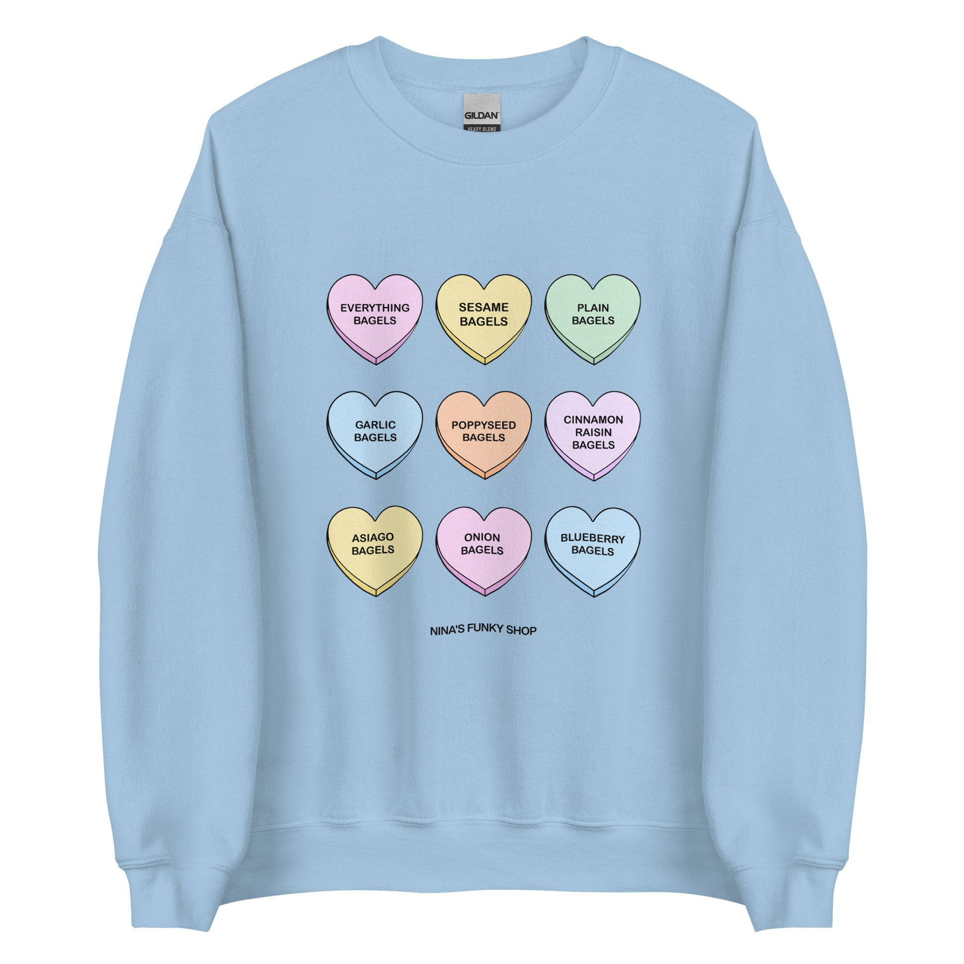 Light Blue Bagels Valentine Hearts Sweatshirt