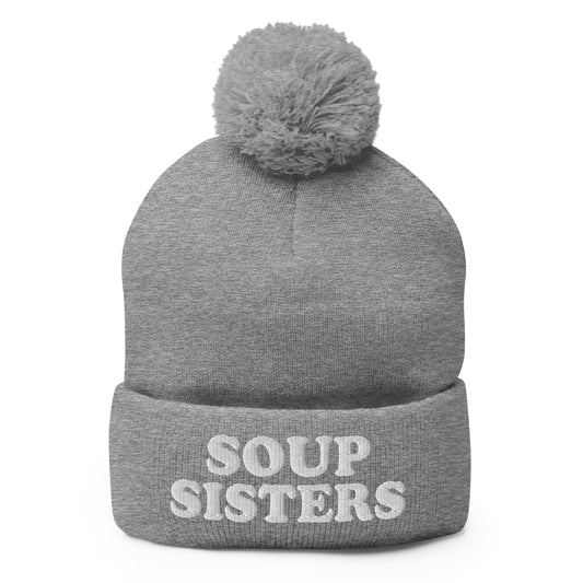 Light Gray Soup Sisters Beanie - Are you a soup enthusiast? Looking for the perfect gift for a group of soup loving sisters? Our Soup Sisters Pom Pom Beanie is warm, comfortable and made just for you. It's a funny beanie for soup lovers, sisters and foodies of all kinds.
