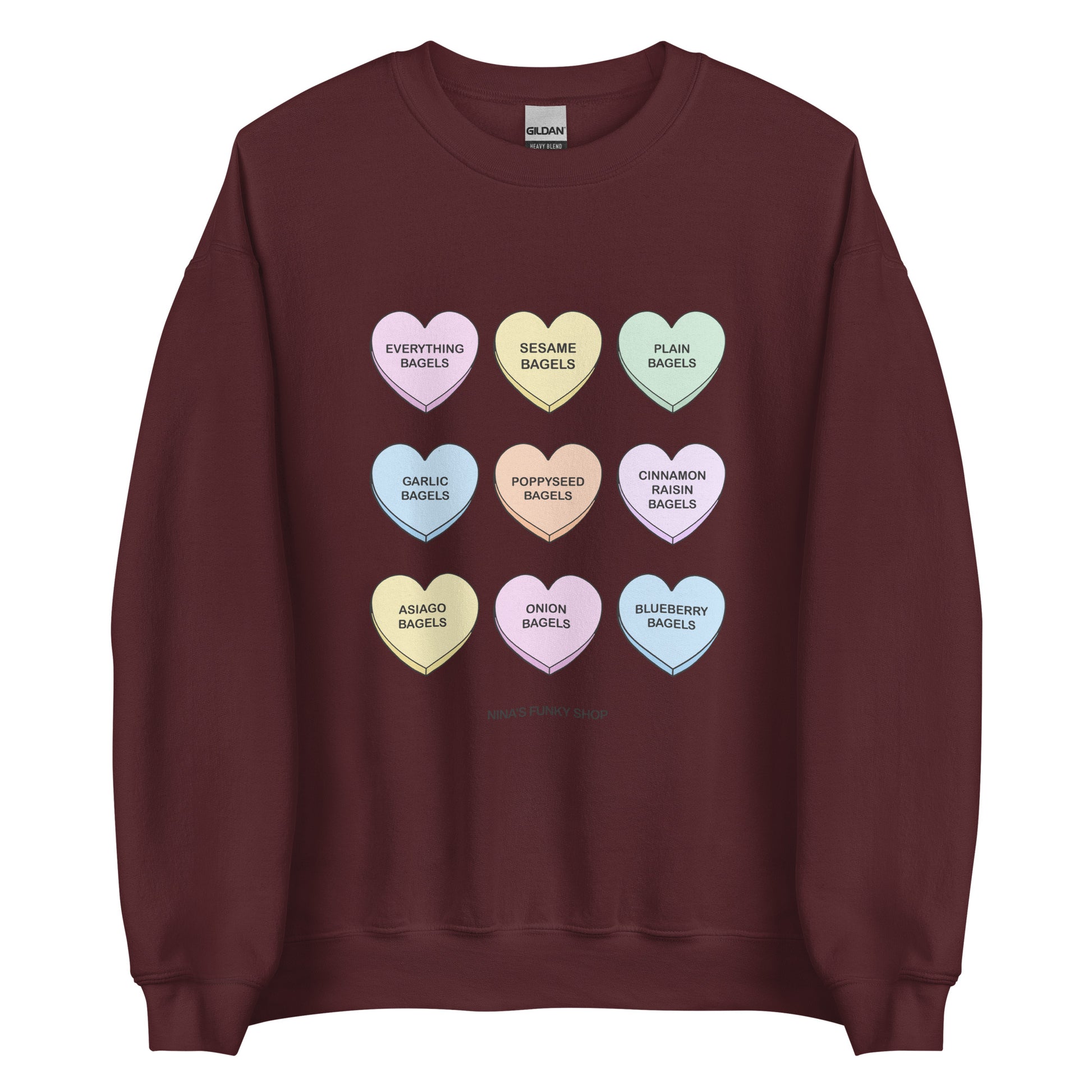 Maroon Bagels Valentine Hearts Sweatshirt