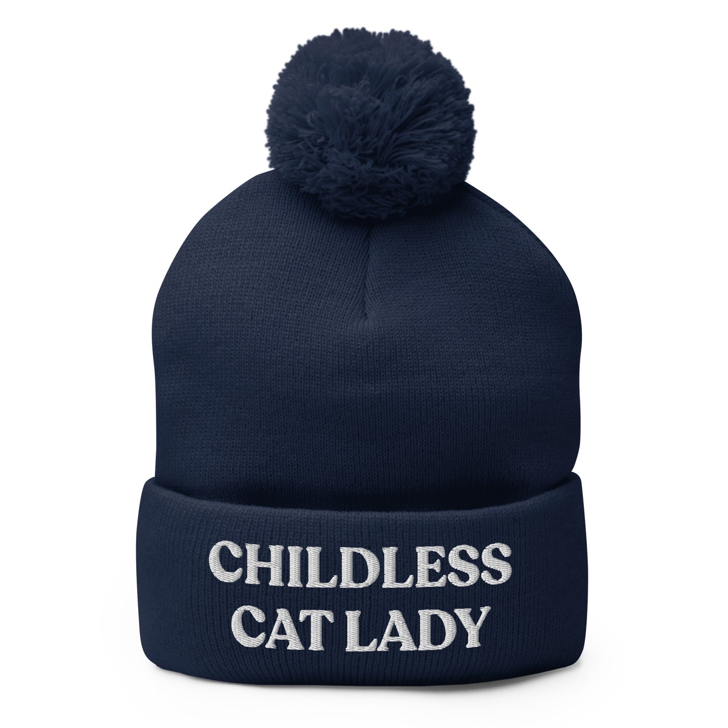 Navy Childless Cat Lady Pom Pom Beanie