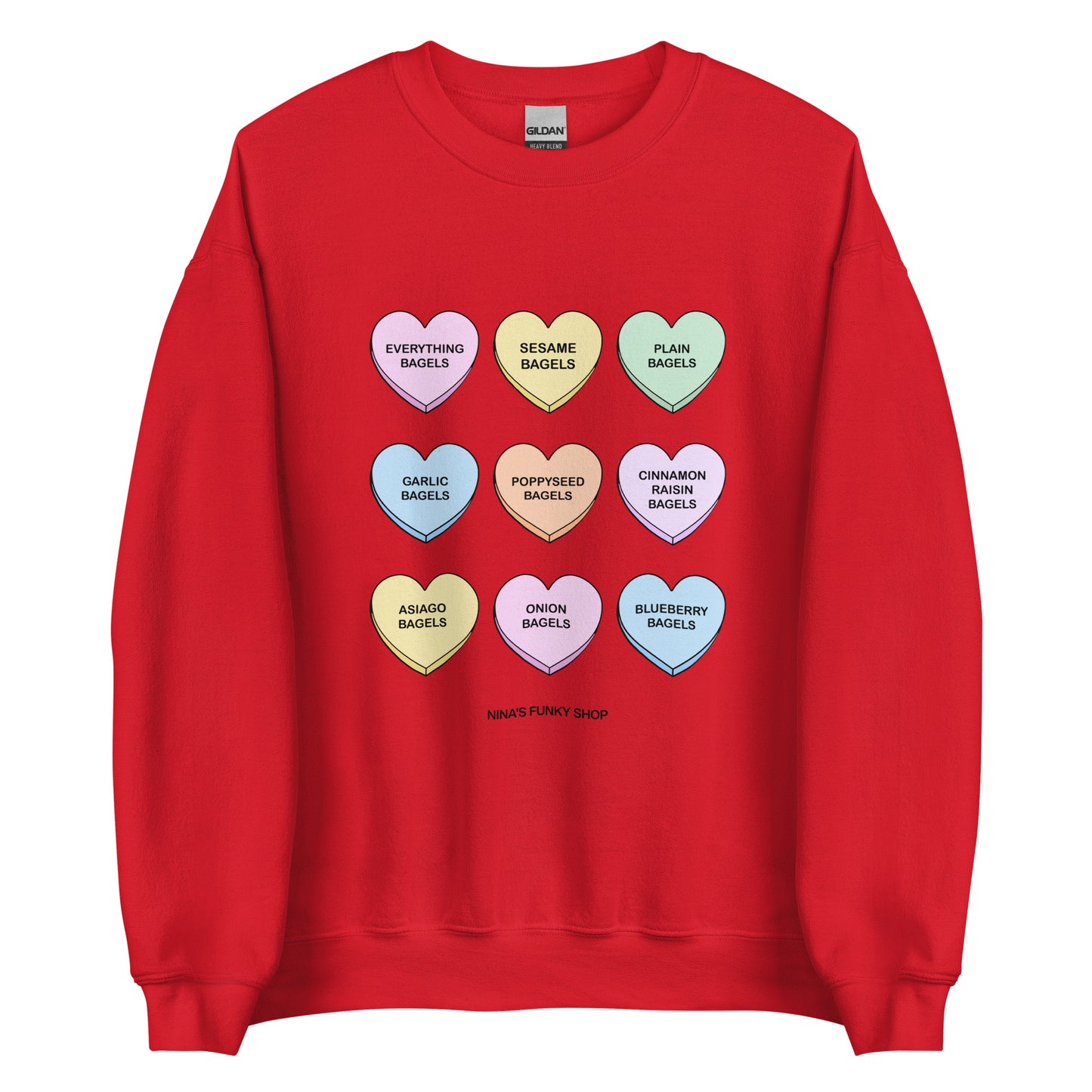 Red Bagels Valentine Hearts Sweatshirt