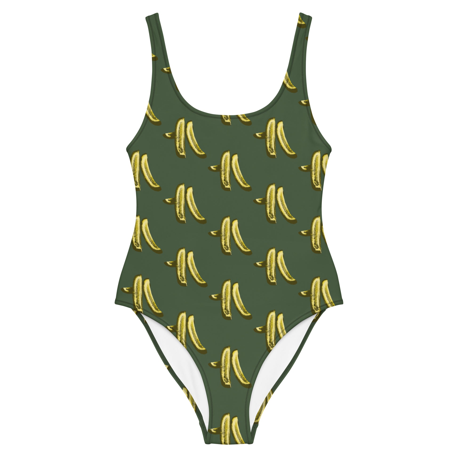 Green Pickles Bathing suit - Love pickles? Wear our funky pickles bathing suit or give it as a gift to for a fellow pickle enthusiast! It has a flattering fit and a unique pickles design. The perfect one-piece for the pool, beach or boat this season! 