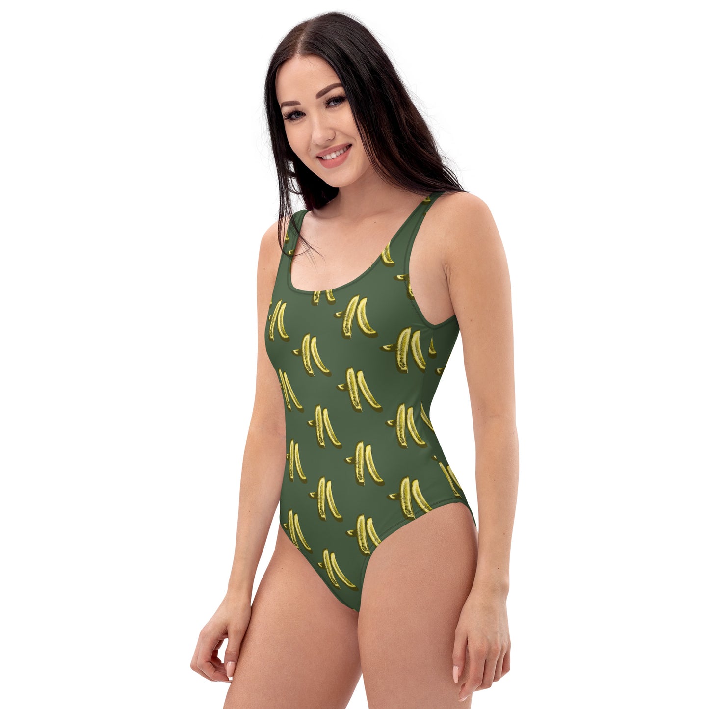 Green Pickles Bathing suit - Love pickles? Wear our funky pickles bathing suit or give it as a gift to for a fellow pickle enthusiast! It has a flattering fit and a unique pickles design. The perfect one-piece for the pool, beach or boat this season! 