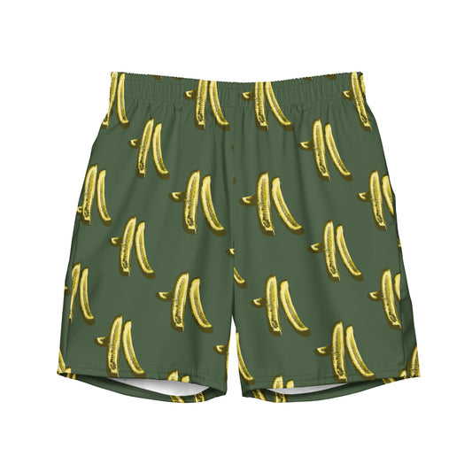 Green pickles swim shorts - Love pickles? Looking for a gift for a pickle enthusiast? These swim trunks are just what you need for the pool, beach, and everything in between —they’re quick-drying and breathable, have multiple pockets, and a silky, anti-chafe inner liner. Check out our swimwear collection for a matching women's swimsuit!