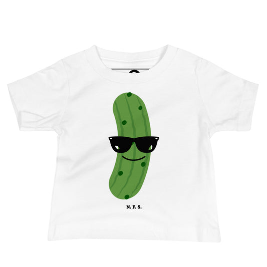 White Pickle T-Shirt for Babies - Our Cool Pickle T-Shirt is soft, comfortable, and makes a cute baby gift for any pickle lover. It has a hand drawn pickle design, expertly printed on the front. The perfect baby gift for pickle enthusiasts. Designed by Nina and made just for you!