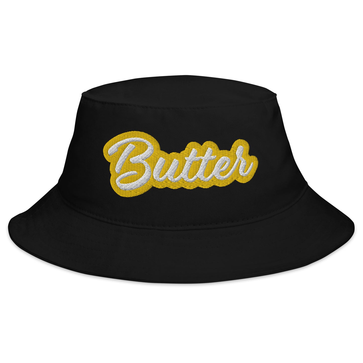 Black Butter Bucket Hat - Love butter? Looking for a funny summer hat? This Butter Bucket Hat is just what you need! It's comfortable and comes in a variety of colors with "Butter", expertly embroidered across the front. The perfect weird hat for butter enthusiasts and foodies of all kinds. Celebrate your favorite foods in our funky foodie clothing and accessories.