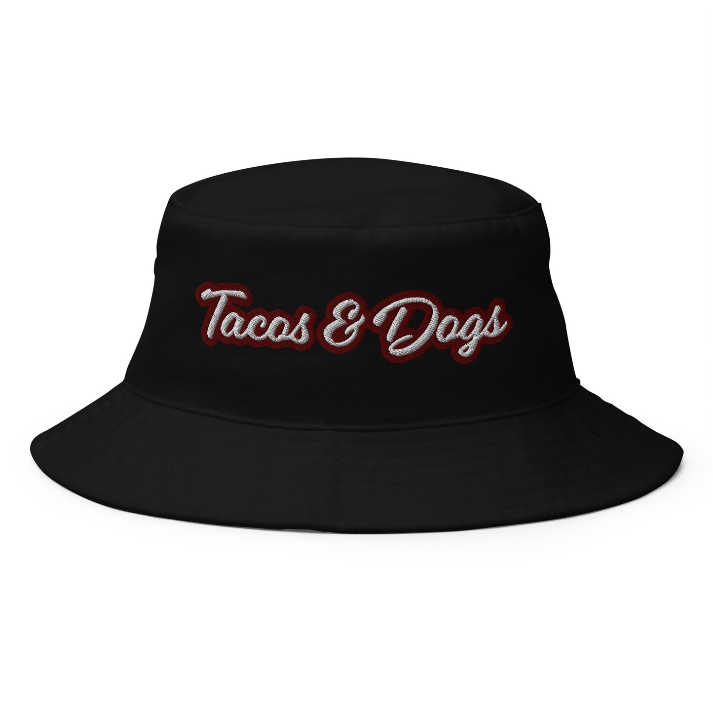 Black Tacos and Dogs Bucket Hat - Love tacos? Big dog person? This funny bucket Hat is just what you need! Our Tacos & Dogs Bucket Hat is comfortable and comes in a variety of colors with a funny food design, expertly embroidered across the front. The perfect funny hat for dog lovers, taco enthusiasts and foodies of all kinds. Celebrate your favorite foods in our funky foodie clothing and accessories.