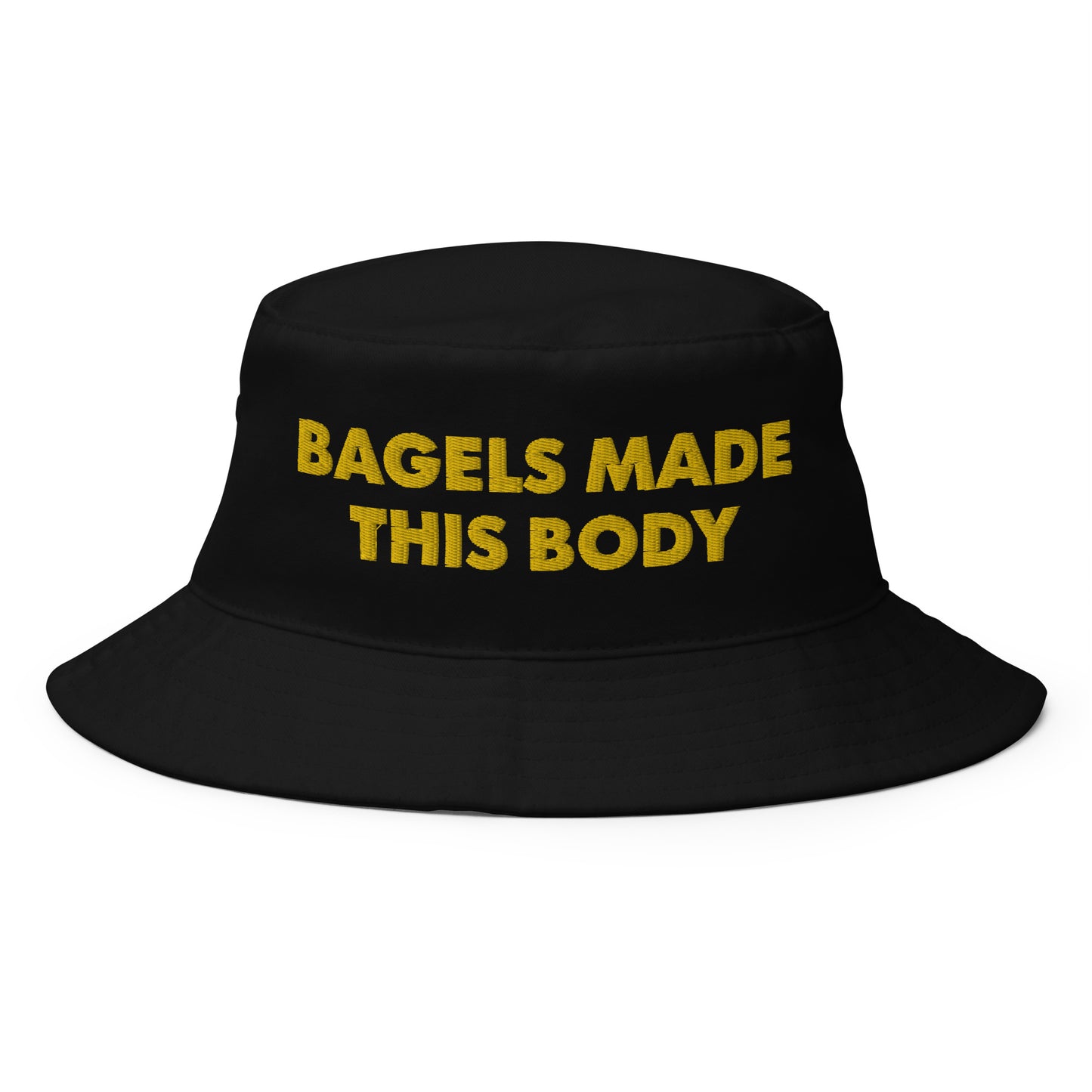 Black Bagel Hat - The perfect bagel bucket hat for bagel enthusiasts and foodies of all kinds! Eat your favorite bagels and turn heads in this funny bagel hat. It's a classic cotton bucket hat with a funny food saying, expertly embroidered on the front. Celebrate your favorite foods in our funky foodie clothing and accessories.