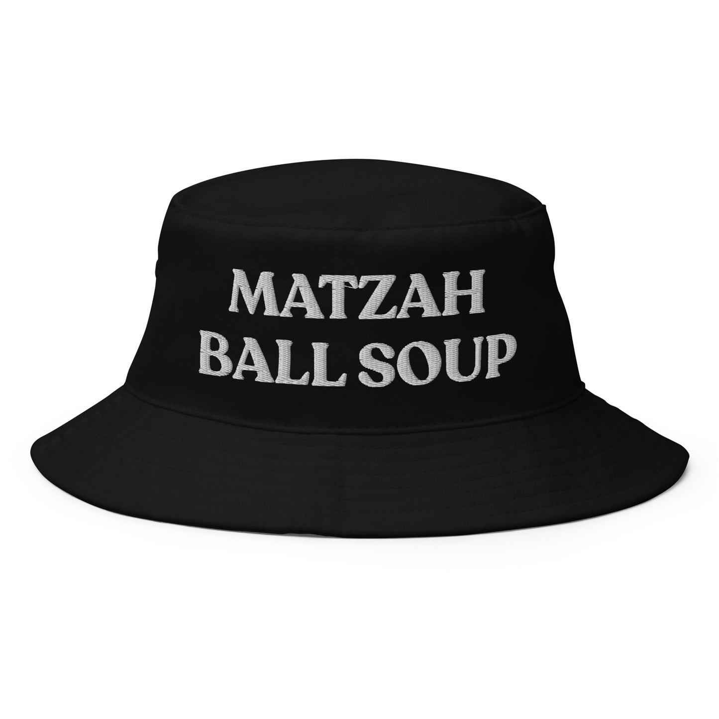 Black Matzah Ball Soup Bucket Hat - Love matzah ball soup? Our Matzah Ball Soup Hat is comfortable, made of 100% cotton and perfect for everyday streetwear. This funny Jewish food hat makes a great gift for a matzah ball enthusiast and foodies of all kinds. Celebrate your favorite foods in our funky foodie clothing and accessories. 