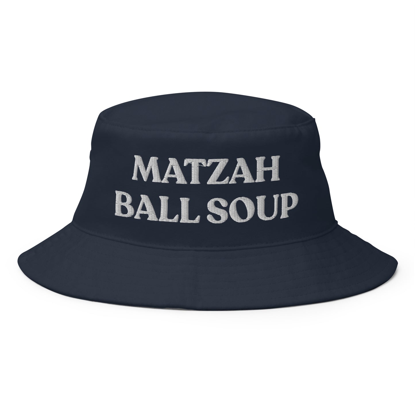 Navy Matzah Ball Soup Bucket Hat - Love matzah ball soup? Our Matzah Ball Soup Hat is comfortable, made of 100% cotton and perfect for everyday streetwear. This funny Jewish food hat makes a great gift for a matzah ball enthusiast and foodies of all kinds. Celebrate your favorite foods in our funky foodie clothing and accessories.