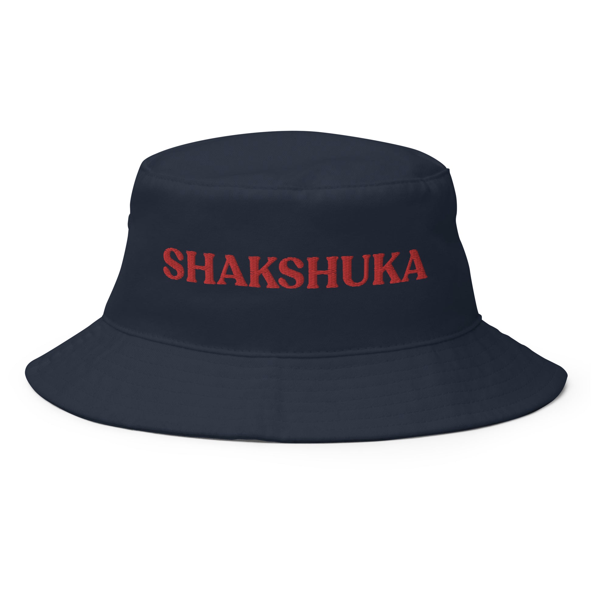 Navy Shakshuka Bucket Hat - Our Shakshuka Bucket Hat is made of 100% cotton and made just for you. It's a classic bucket hat with a funny food design, expertly embroidered on the front. It makes a great gift for shakshuka lovers and a unique everyday hat for foodies of all kinds. Celebrate your favorite foods in our funky foodie clothing and accessories.